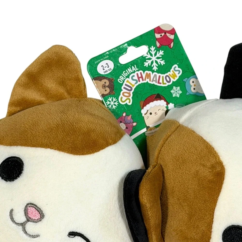 Squishmallows Cam the Cat Holiday Sweater Plush Slippers Kids Size 2/3 New